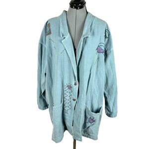 Cotton USA Chambray Southwest Art Jacket L Oversized Vintage